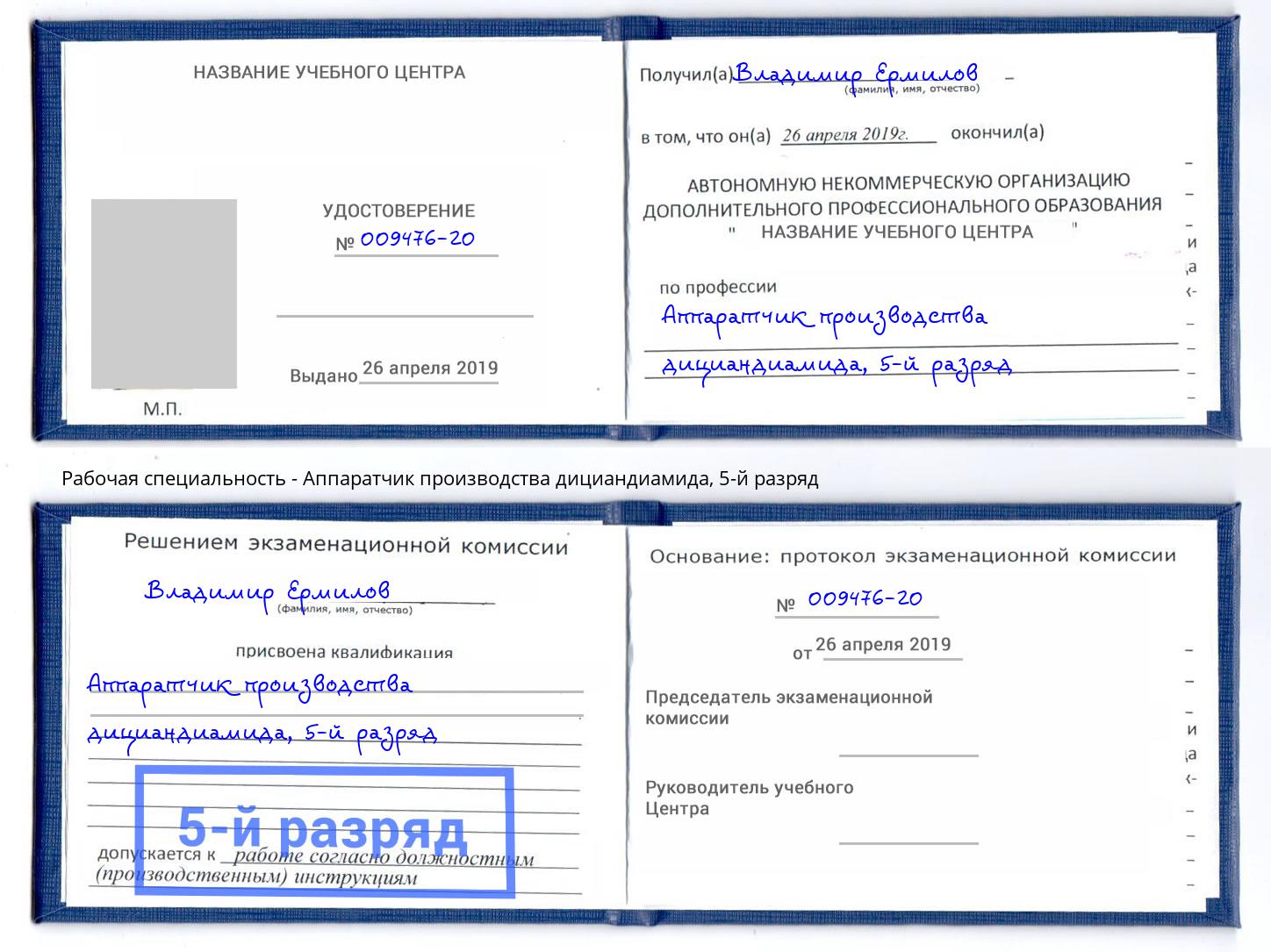 корочка 5-й разряд Аппаратчик производства дициандиамида Бийск