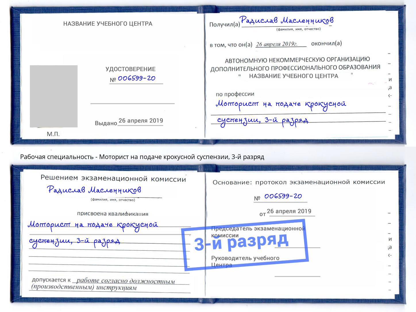 корочка 3-й разряд Моторист на подаче крокусной суспензии Бийск