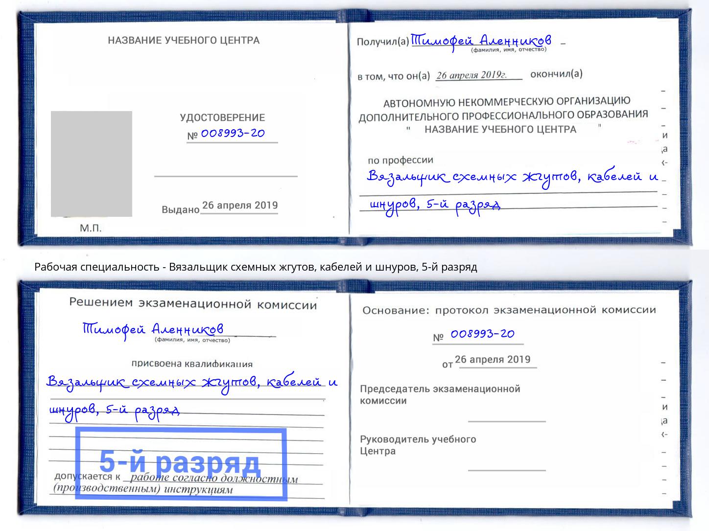 корочка 5-й разряд Вязальщик схемных жгутов, кабелей и шнуров Бийск