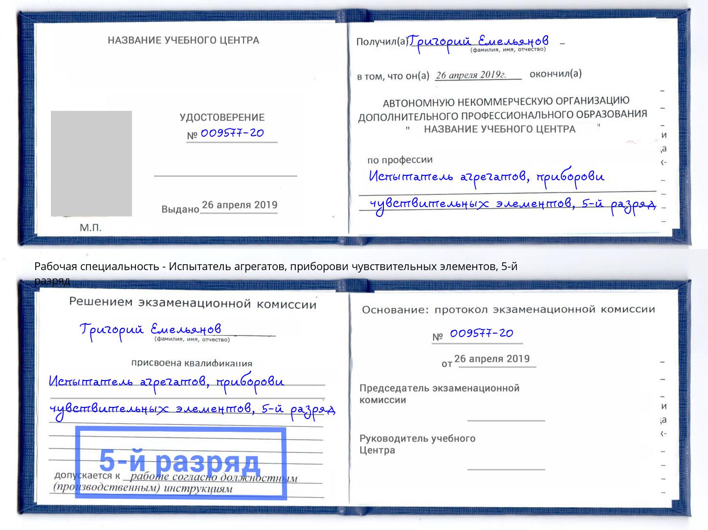 корочка 5-й разряд Испытатель агрегатов, приборови чувствительных элементов Бийск