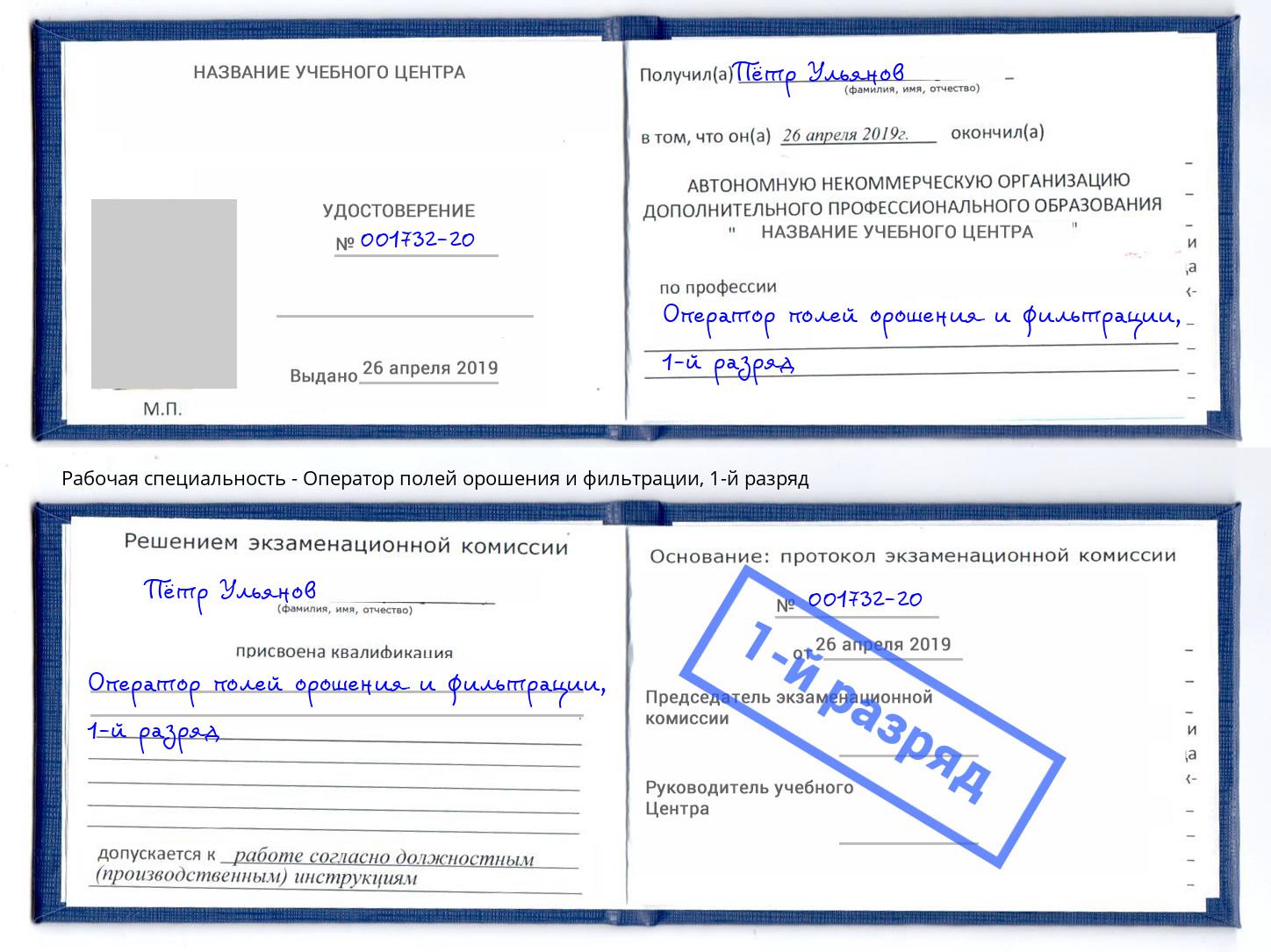 корочка 1-й разряд Оператор полей орошения и фильтрации Бийск