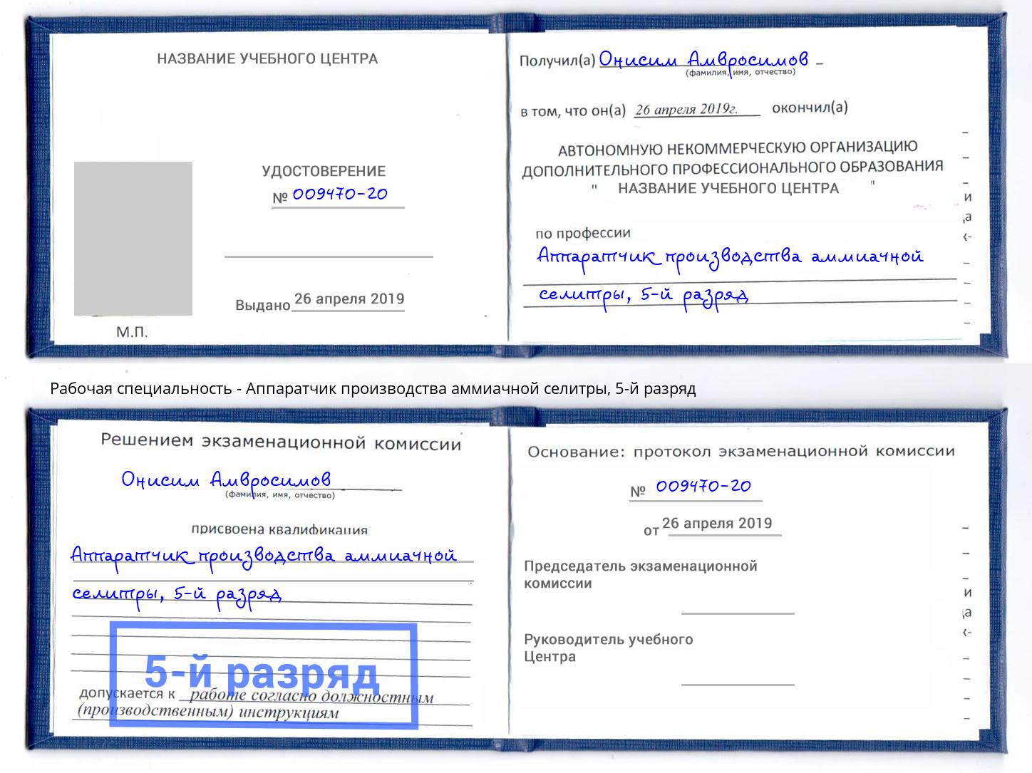 корочка 5-й разряд Аппаратчик производства аммиачной селитры Бийск