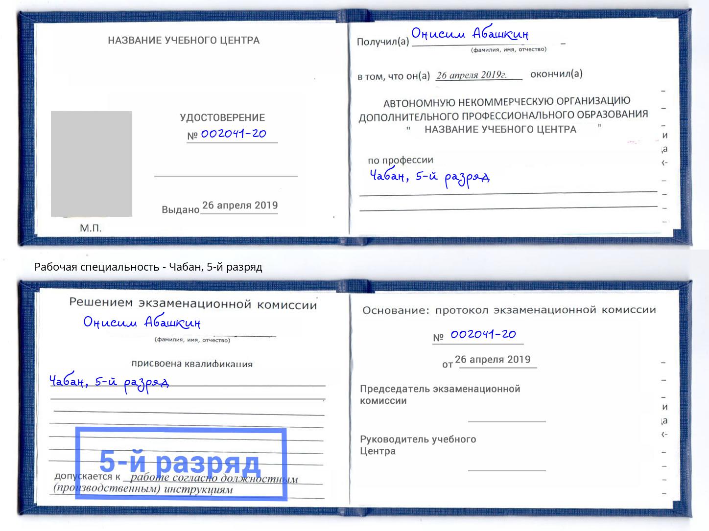 корочка 5-й разряд Чабан Бийск