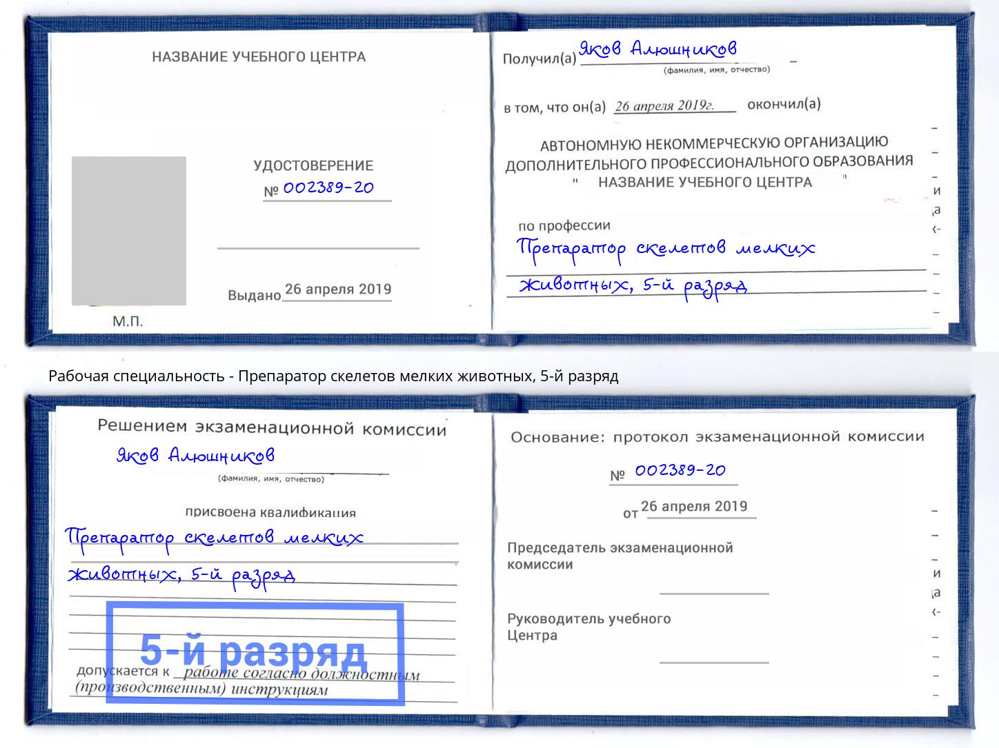 корочка 5-й разряд Препаратор скелетов мелких животных Бийск