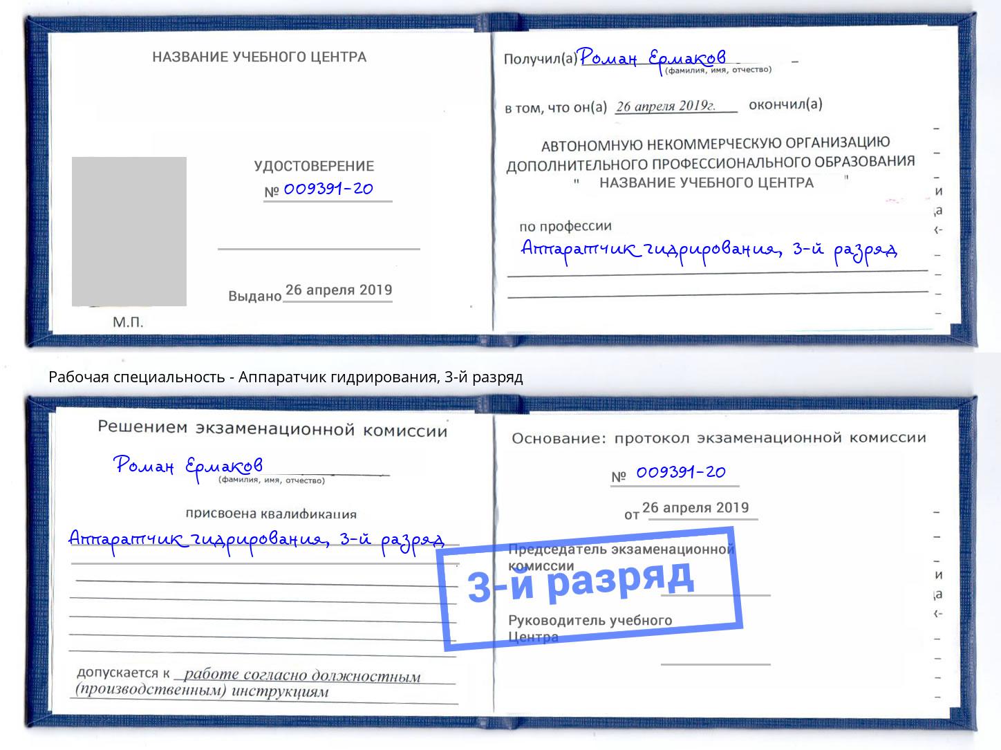 корочка 3-й разряд Аппаратчик гидрирования Бийск
