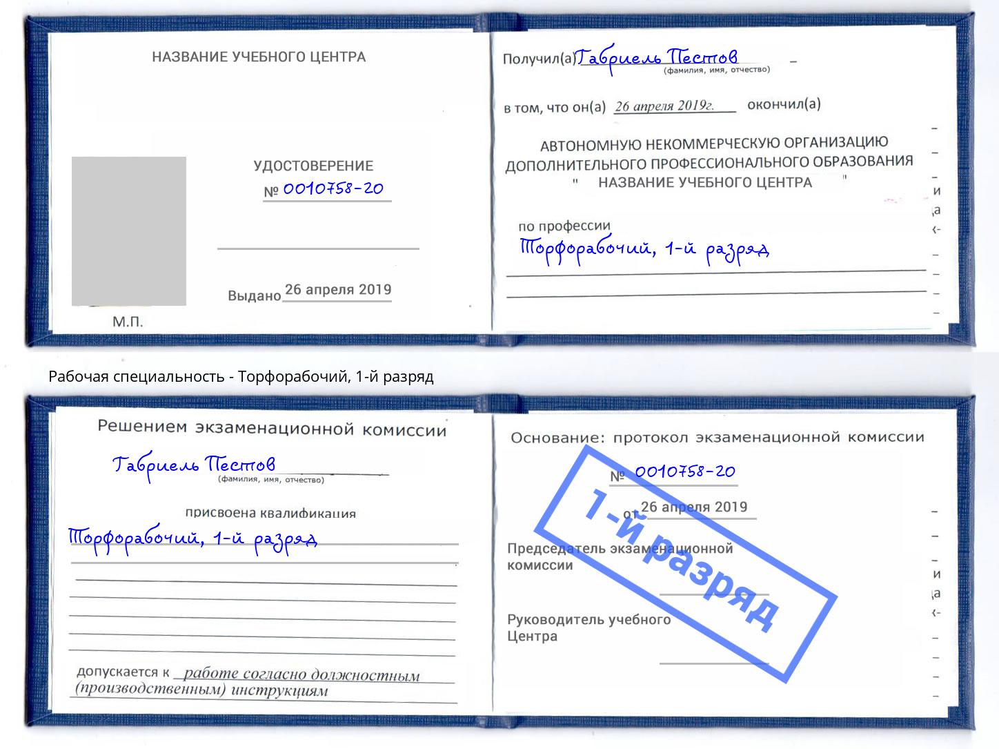 корочка 1-й разряд Торфорабочий Бийск