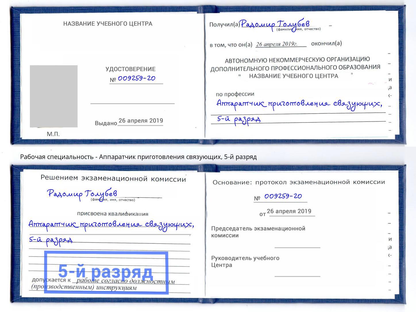 корочка 5-й разряд Аппаратчик приготовления связующих Бийск