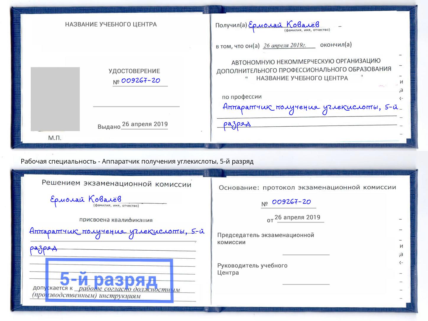 корочка 5-й разряд Аппаратчик получения углекислоты Бийск