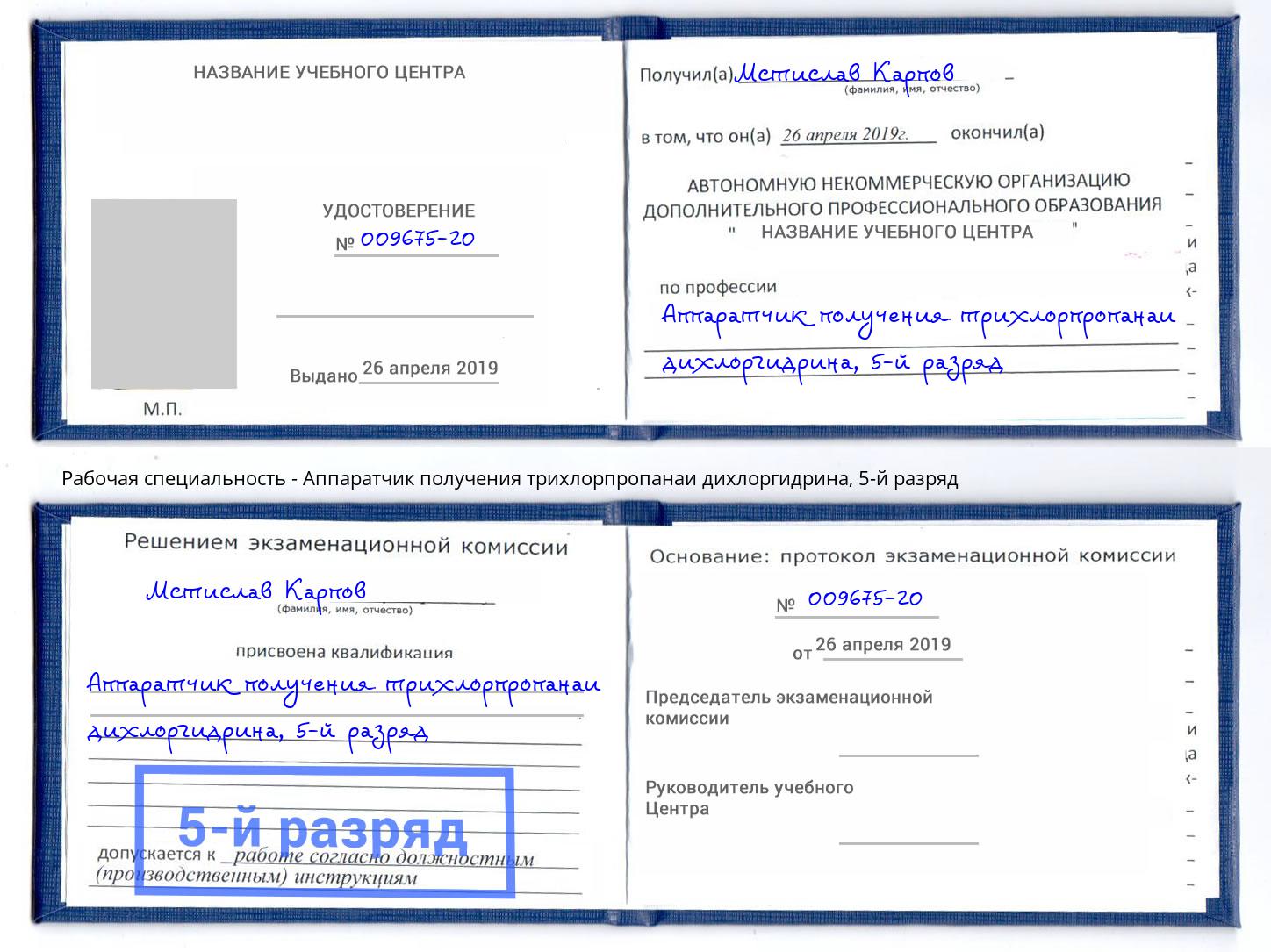 корочка 5-й разряд Аппаратчик получения трихлорпропанаи дихлоргидрина Бийск