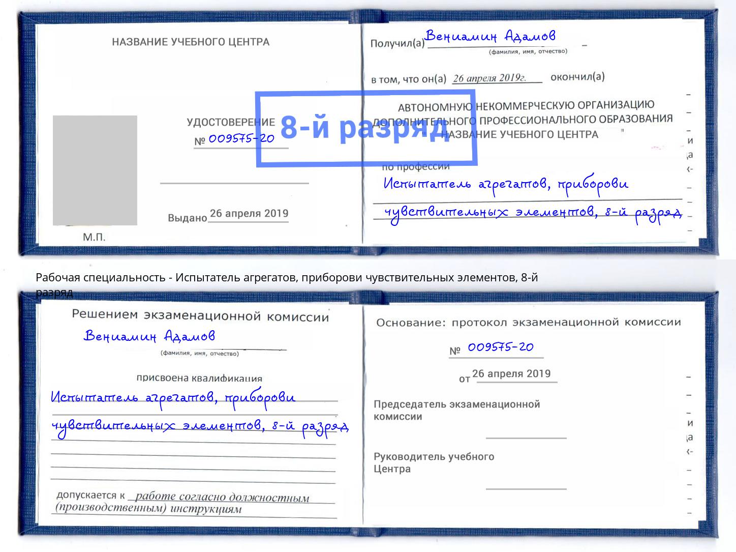 корочка 8-й разряд Испытатель агрегатов, приборови чувствительных элементов Бийск